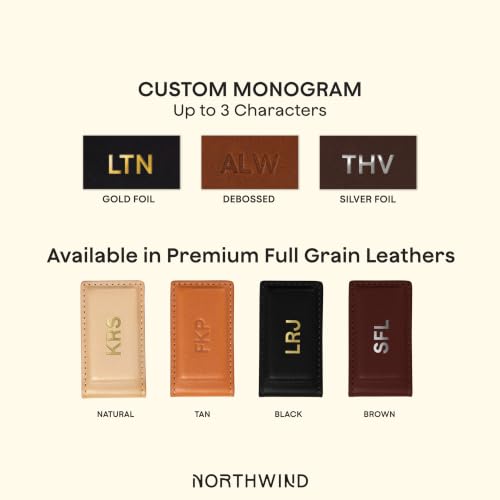 Image of Northwind Personalized Leather Magnetic Money Clip - Made in USA - Custom Monogrammed Full Grain Leather Bill Clip for Men