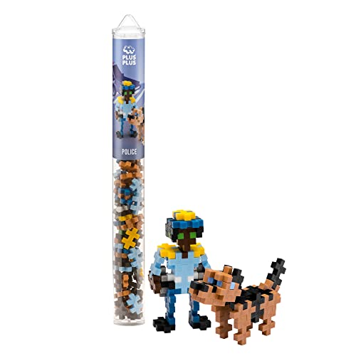 PLUS PLUS 3D Figure Building Block Set, Fun Stem Toys for Kids, 70 Interlocking Pieces - Police Officer Mini Maker Tube
