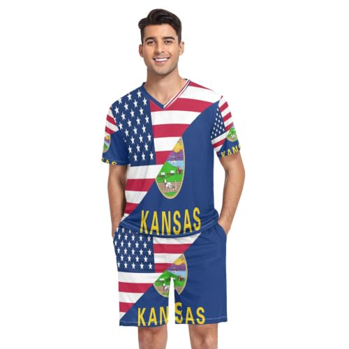 Camisa de pijama ligera que evita el calor nocturno con diseño de bandera de Kansas