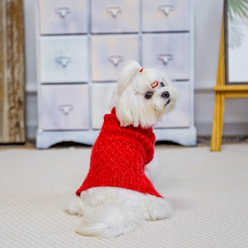 Image of Turtleneck Small Dog Sweaters - Classic Cable Knitwear Winter Coat for Small Medium Dogs Male Female Puppy Dog Cold Weather Clothes Girls Boys, Red, M