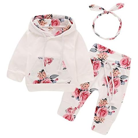Baby Girls Long Sleeve Print Hoodie Sweatshirt Tops+Pants+Headband 3Pcs Outfits Set (Size 70,0-3 Months) Cover