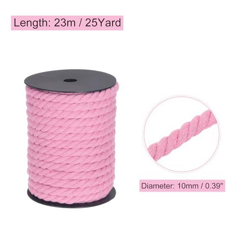 MECCANIXITY Cotton Rope 3 Strand Twisted Braided Rope Cord, Pink 10mm x 75ft Craft Rope Cord Cotton for Wall Hanging, Plant Hanger, Knitting, Macrame Knotting