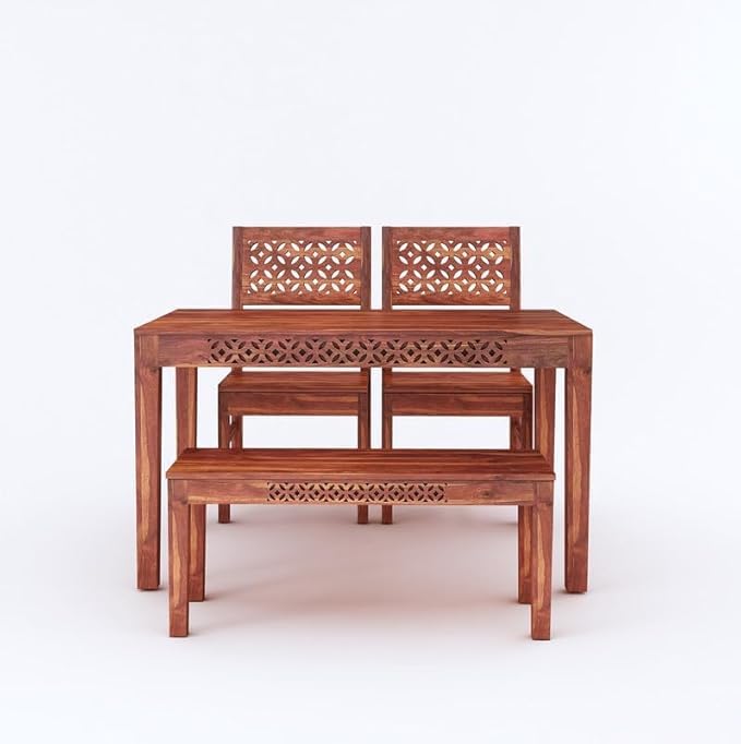 Image of Solid Sheesham Wood Dining Table Set with Chairs | Brown Modern Decorative Dining Set for Home /Office /Dining Room /Hotels | Comfortable Seating, Brown 4 Seater