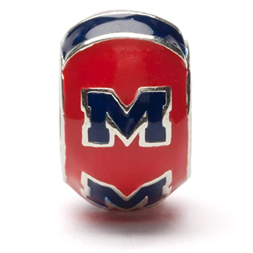 University Of Mississippi Charm | Ole Miss Rebels- Navy M On Red Round Bead Charm | Officially Licensed By The University Of Mississippi | Fits Most Popular Charm Bracelets | Stainless Steel #TOP1