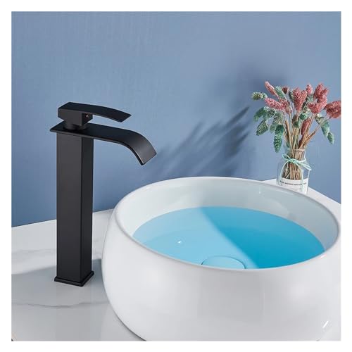 Grifo de lavabo negro mate que evita salpicaduras con su caño en cascada 5