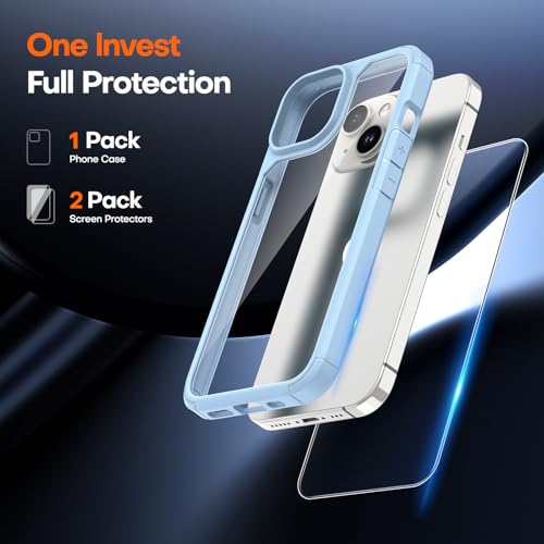 Image of TAURI for iPhone 15 Plus Case, with Screen Protector, Blue | Anti-Yellowing Military-Grade Protection Shockproof Slim Phone Case for iPhone 15 Plus