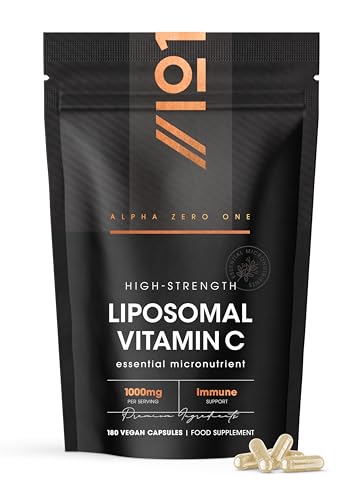 Liposomal Vitamin C 1000mg – 180 Vegan Capsules - High Strength Immune Support – Resealable and Recyclable Pouch by Alpha01