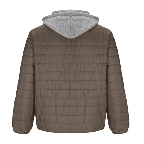 Steppjacke Herren Winter Daunenjacke Leicht Dünne Winterjacke Schwergewicht Jacket mit Kapuze Langarm Herrenjacke Classic Einfarbige Mantel Fashion Bequeme Kapuzenjacke 01 Braun L