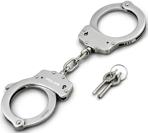 POLICE Handcuffs – Heavy Duty Grade Professional Steel Hand Cuffs, Double Lock Metal Silver Finish for Security & Personal Safety