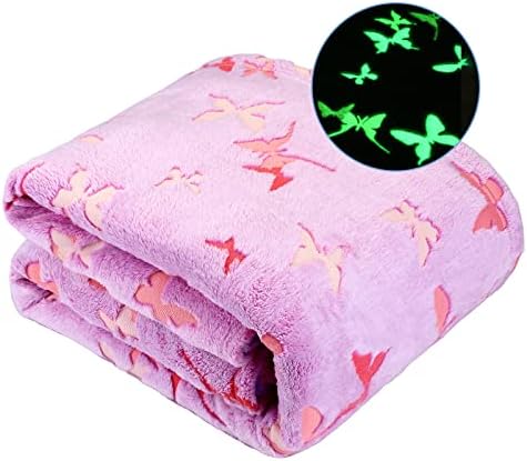Glow in The Dark Blanket Butterfly Gifts for Kids Girls Birthday Christmas Bedroom Bed Room Decor Toy Soft Cozy Fluffy Plush Fleece Premium Luminous Throw Fun Cool for Teen Toddler 50"x60"