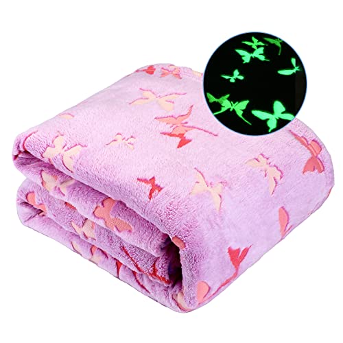 Glow In The Dark Blanket Butterfly Gifts For Kids Girls Birthday Christmas Bedroom Bed Room Decor Toy Soft Cozy Fluffy Plush Fleece Premium Luminous Throw Fun Cool For Teen Toddler 50"X60" #TOP4