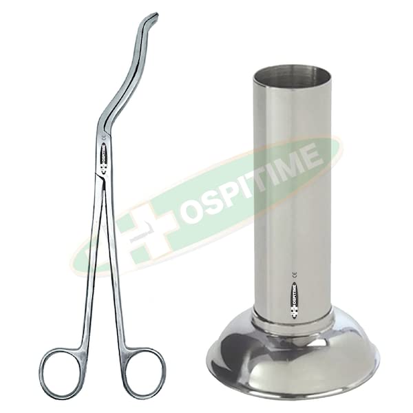 Hospitime Cheatle Forceps Jar with Cheatle Sterilization Forceps (Serrated Jaws) 25 cm (10") Stainless Steel - Combo Pack