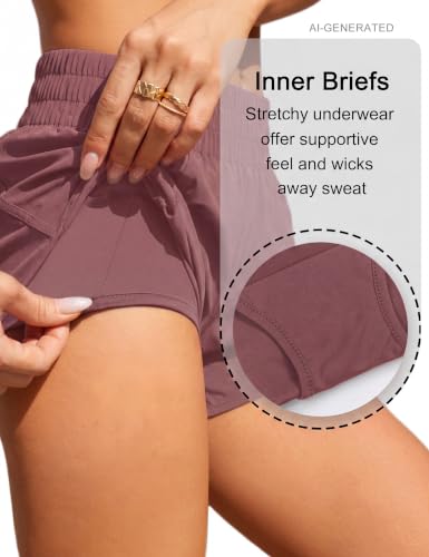 Image of BMJL Women's Athletic Shorts Running Workout Shorts Gym High Waisted Summer Short with Waistband Pocket | built-in liner,thick elastic waistband,split side,comfy fabric,zipper pocket,longer back,workout,athletic,curved back line