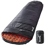 Skandika Schlafsack Vegas Flanell | XXL Mumienschlafsack mit Flanell Baumwoll Innenfutter, koppelbar, 3 Jahreszeiten, bis -15°C, 220 x 110 cm | Outdoor Camping