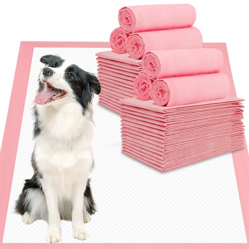 Image of BinetGo Pink Disposable Pee Pads for Dogs, 50 Count 28 inch x 36 inch XX-Large Wee Wee Pads for Dogs Urine, Extra Absorbent Unscented Puppy Pads, Pet Training Pads for Dogs, Pink Doggy Pee Pads for Indoors