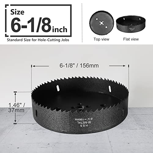 Image of 6-1 /8 Inch Hole Saw with 1 /2 inch Hex Shank Quick Change Arbor, JTemgle Bi-Metal Hole Saw Heavy Duty Hole Cutting Tool for Cornhole Boards, Recessed Lights, Wood, Plastic, Drywall & Soft Metal