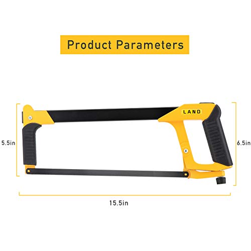 LAND 12 Inch Hacksaw - Heavy Duty Coping Saw with 4 Extra High-Carbon Steel Blade, for PVC, Pipe, Carpentry - Thumbnail 5