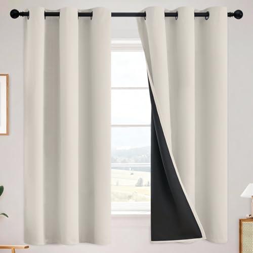 Image of SimpleHome Cream 100% Blackout Curtains Room Darkening Living Room 63 Inch
