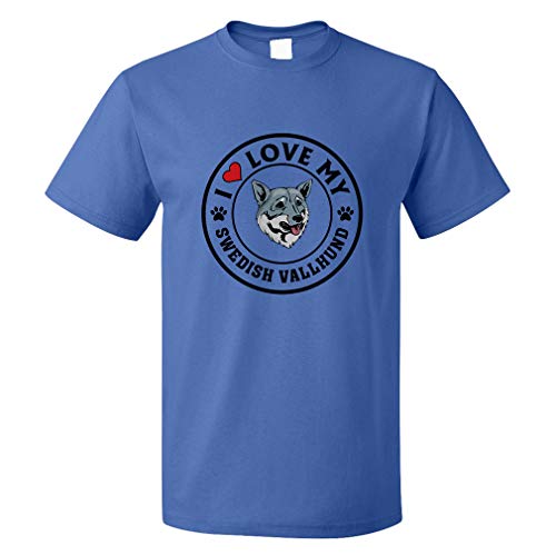 Custom Funny Graphic T Shirts for Men I Love My Swedish Vallhund Dog Style A Cotton Top Royal Blue Design Only Large