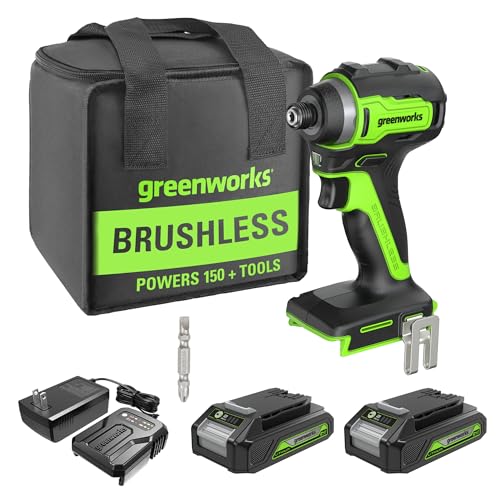 Image of Greenworks 24V Brushless 1 /4 inch Cordless Impact Driver, (2) 2.0Ah Batteries, Compact Charger, and Bag Included