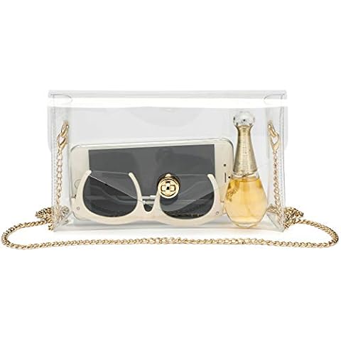 Vorspack Clear Purse for Women Stadium Approved Clear Crossbody Bag Cute for Sports Concert Prom Party with Removable & Detachable Golden Chain Cover