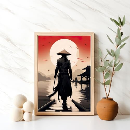 Poster Samouraï Ronin Contre les Murs Vides - Solution Déco Zen Grand Format 60x90