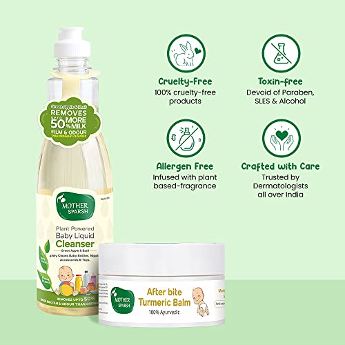 Image of Mother Sparsh Natural Baby Bottle Liquid Cleanser 500ml | with Aftre Bite Turmeric Balm for Babies 25gms