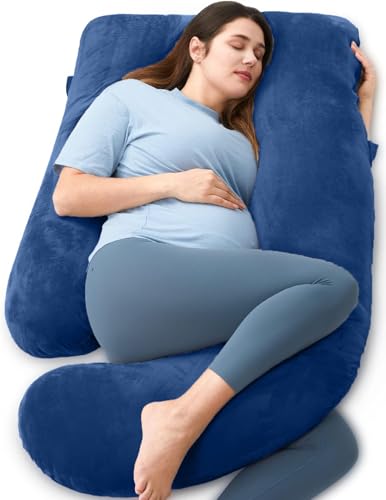 Image of G-Shaped Sleeping Pregnancy Pillow| Removable Velvet Covers| PregnoCare Fibres| Maternity, Nursing| Full Body Soft-Support Bump, Head, Back, Shoulder, Hips, Legs and Belly (Blue)