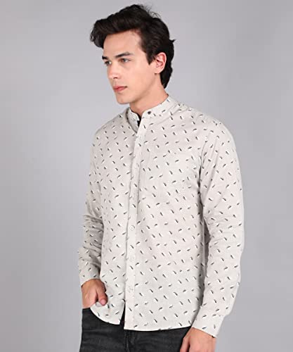 Image of Urbano Fashion Men's Cotton Full Sleeve Slim Fit Casual Printed Shirt with Mandarin Collar