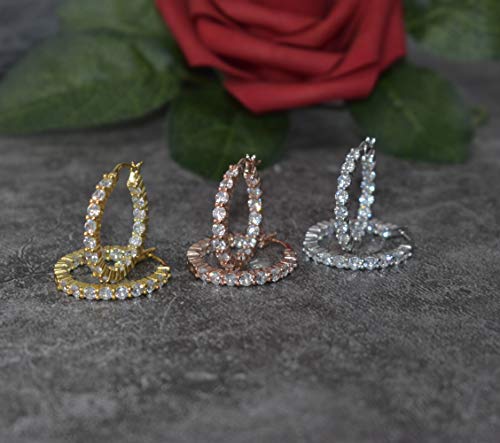 Acelay 14K Gold Plated Sterling Silver Hoop Earrings For Women Filled With Cz Stones thumb #3