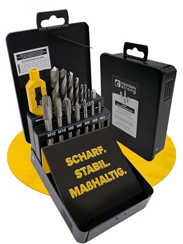 monkeystrong Gewindebohrer Set [aus HSS Stahl | mit Kernlochbohrer Satz] - 15 tlg. Gewindeschneiderâ€¦ – Miniatur