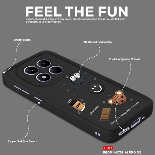 Image of Bintage Cute Fun Taddy| 3D Ball Bear| Donut| Coffee Rubber Case Full Body & Camera Protection Back Cover Compatible for REDMI Note 14 Pro 5G - Black