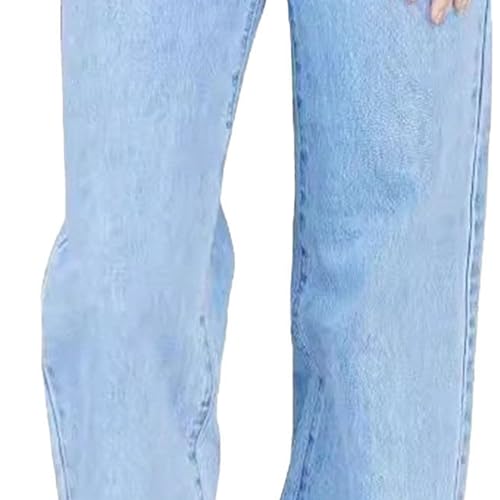 Women's High Waisted Elastic Jeans Trendy Straight Leg Baggy Jeans Welt Pockets Wide Leg Denim Pants3