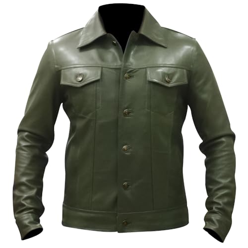 Image of Men's Genuine Leather Trucker Jacket Vintage Motorcycle Black Western Biker Slim Fit Trucker Jacket