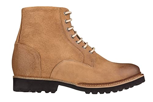CALTO Men's Invisible Height Increasing Elevator Shoes - Brown Nubuck Leather Lace-up/Zip-up Casual Boots - 3.0 Inches Taller - K24403 - Size 11 D(M) US2