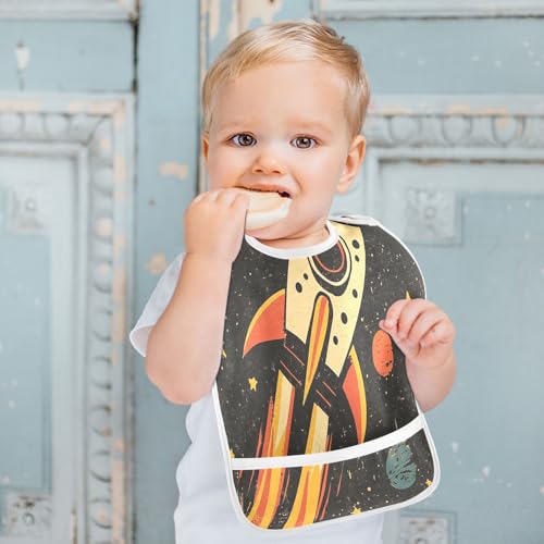 MCHIVER Spaceship Planets Black Baby Bibs for tag1 Waterproof Feeding Bib Apron with Food Cather Adjustable Cotton Food Eating Bib 2 Pack4