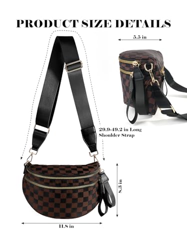 Image of Black and White Checkered Crossbody Bag Bum Bag for Women,Spacious Checkered Purse Fanny Packs Belt Bag