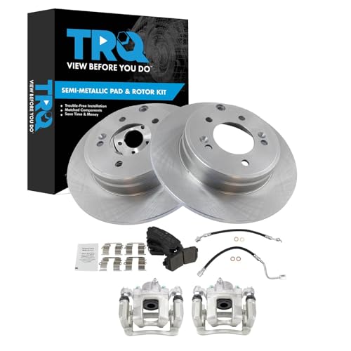 Image of TRQ Rear Brake Pad and Rotor Set Semi Metallic Calipers Compatible with 2015 Hyundai Sonata