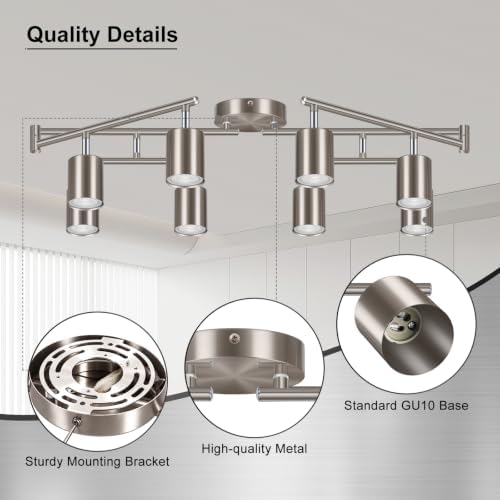 AUQUEE 8 Light Track Lighting Fixtures Ceiling, Brushed Nickel Kichen Track Lighting Fixtures, Rotatable Light Heads, Adjustable Modern LED Track Lights for Kitchen/Hallway, No GU10 Bulb — view 7