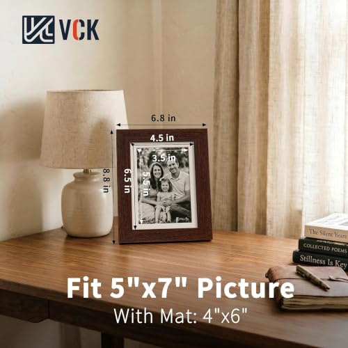 Image of VCK 5x7 Picture Frame 5 Pack, Brown Exclusive Wood, HD Glass, for Photo
