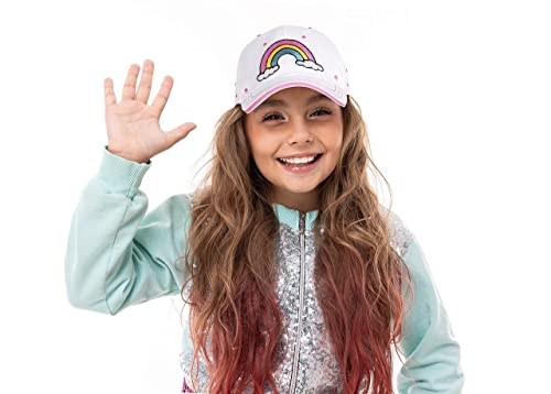 Awhale Girl’s White Rainbow Baseball Hat – Cotton Cap With Ponytail Opening For Ages 2-12 | One Size Adjustable Buckle #TOP4