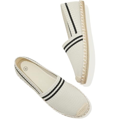 BABUDOG Women's Breathable Mesh Flats Shoes Lightweight Soft Ballet Flats Shoes Comfortable Casual Loafers for Women(Beige US7)