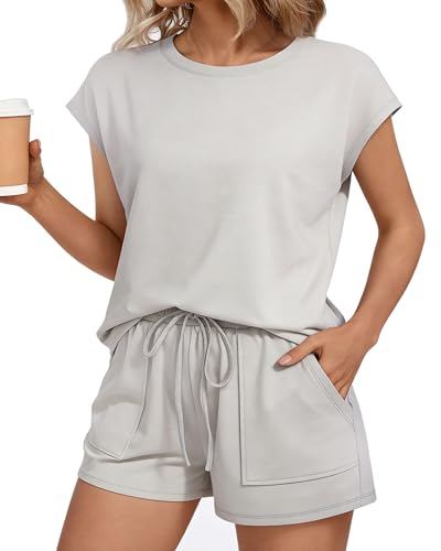 Two Piece Sets for Women Summer Crew Neck Lounge Short Sets