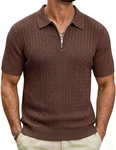 Camiseta polo para hombre Barry.Wang de punto cable, cierre parcial, manga corta, cuello texturizado y ribeteado, estilo casual para verano y golf miniatura 1