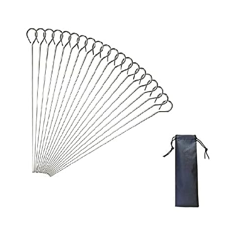 BBQ Small Metal Skewers Stainless Steel 20 PCS 6.29"/15cm Food-Grade Kebab Skewers Turkey Lacers QQ CAT Reusable Skewers for Air Fryer, Metal Skewer for Oven Camping Campfire Trussing Turkey Cover