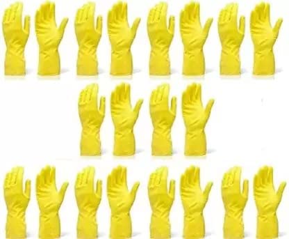 GLAMAXY Reusable Rubber Hand Gloves for Washing, Cleaning Kitchen and Garden (Ivory) Pack Of 5 Pair In 10 Pices Gloves Gardening Shoulder Glove
