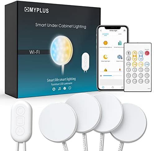 MYPLUS Smart Under Cabinet Lights, Dimmable Puck Lights Work with Alexa and Google Home,WiFi Controlled Adjustable Color Temperatures and Smart CCT LED Light Fixture(2.75 inch-4PCS)