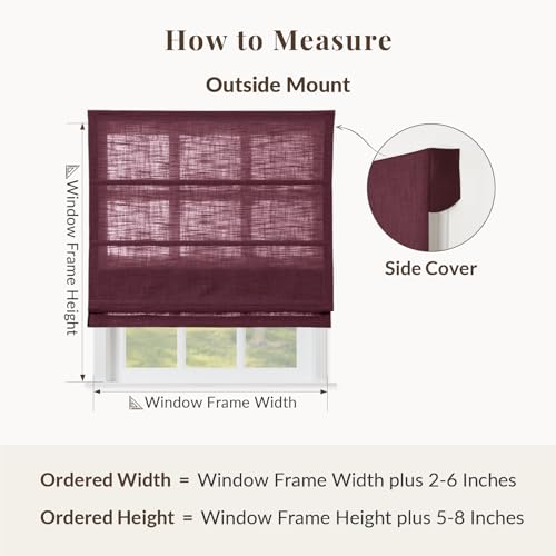 Image of TWOPAGES Liz No Drill Cordless Roman Shades Linen Textured Roman Blinds for Windows, Custom Made Room Darkening Blackout Roman Window Shades, Hardware Included, Burgundy Red, 1 Piece
