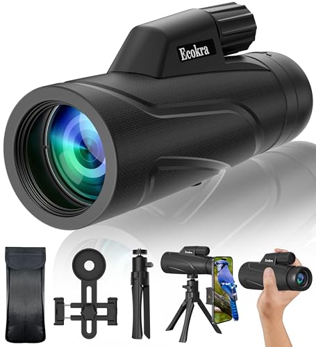 Ecokra 12X42 Monocular Telescope High Power Monoculars for Adults with BAK4 Prisms FMC Lens Smartphone Holder & Tripod Waterproof Monocular for Birdwatching Hiking Hunting Camping Traveling