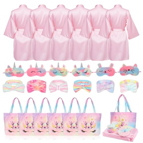 Consejos para Comprar Batas y kimonos para Niña - los más vendidos. 48 CASLON - Suministros de fiesta de spa para adolescentes, bata de baño de satén de seda, color rosa, kimono para spa, cumpleaños, fiesta de pijamas, 6 juegos, Unicornio arcoíris...